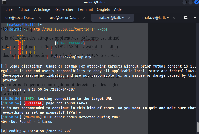 Résultat injection SQL SQLmap